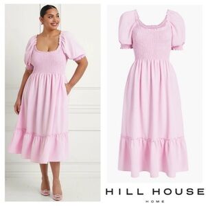 Hill House Size Small Louisa Nap Ballerina Pink Puff Sleeve Crepe Midi-Dress